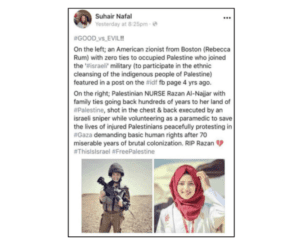 Suhair Nafal’s Facebook post and the impetus for the lawsuit against her