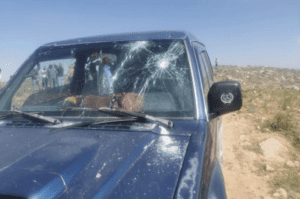 The Awads’ vehicle after it was attacked by Israel settlers last Saturday