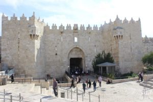Damascus Gate, one of the old city gates, seen after being sprayed for consecutive days with waste water, 25 October, 2021 