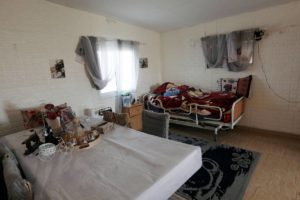 Jasia al-Azazma's bed at her home in Wadi al-Na’am, on Monday.