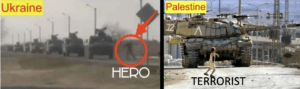 ukrainian runs at tank, hero; palestinian child runs at tank, terrorist