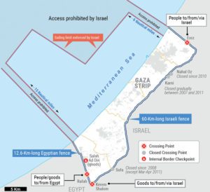 OCHA Map of Gaza including crossings, borders