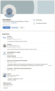 LinkedIn profile showing a history of work in Israeli intelligence