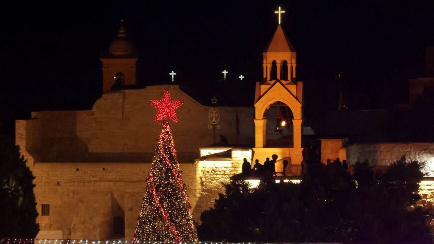 The Christmas tree at Manger Square near the Church of the Nativity, Bethlehem, West Bank, Dec. 3, 2022.