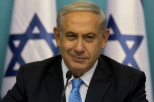 PM Benjamin Netanyahu has a creative new take on Palestinian and Israeli history (pictured: Netanyahu smiles during a press conference in August 2014, after declaring victory in an attack on Gaza that killed 2,200 Palestinians)