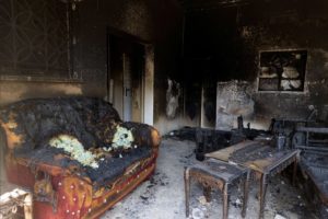 A house in the West Bank town of Turmus Ayya that was torched by Israeli settlers in June 2023