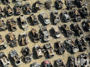 Some of the hundreds of Israeli cars that were burned and shot up on October 7, 2023 – likely not all by Hamas