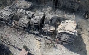 A row of buildings in Gaza is destroyed in the first week of hostilities
