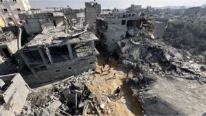 Buildings destroyed by Israeli air attack in Jabaliya refugee camp, Gaza
