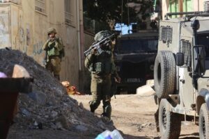 Israeli forces raid into Jenin refugee camp in Jenin, West Bank, on November 29, 2023