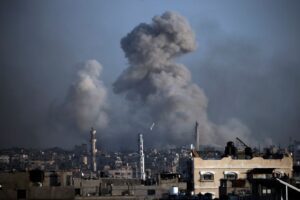Smoke rises following Israeli bombardments in Khan Younis, southern Gaza Strip, Wednesday, January 17, 2024