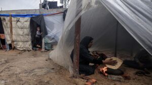 Many displaced Palestinians have little protection from the elements