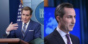 left: White House National Security Council Strategic Communications Coordinator John Kirby; right: Matthew Miller, the Spokesperson for the United States Department of State