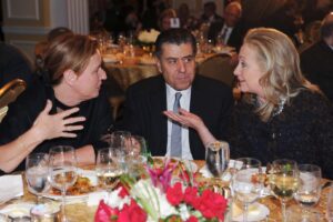 Haim Saban attending the 2012 Saban Forum on U.S.-Israel relations gala dinner with Tzipi Livni, left, and Hillary Clinton.