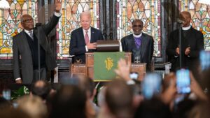President Joe Biden during a campaign event at Mother Emanuel AME Church on Jan. 8, 2024 in Charleston, South Carolina