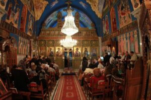A mass at the Church of Saint Porphyrius, locally referred to as the “Greek Orthodox Church”, in Gaza City.