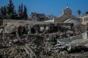 The damage in the vicinity of the Church of Saint Porphyrius, locally referred to as the “Greek Orthodox Church”, February 12, 2024.
