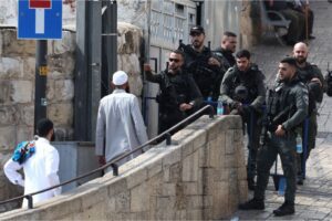 Israeli forces stop Muslim worshippers at Lion’s Gate as they make their way to Al-Aqsa Mosque