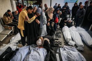 Mourners in Gaza this month with the bodies of people killed in bombardments. More than 29,000 people, mainly civilians, have been killed in Gaza since the war began