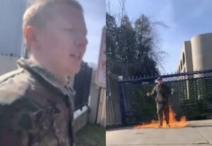 Aaron Bushnell announced that he was an active duty member of the US Air Force, walked toward the Israeli embassy, and said, “I will no longer be complicit in genocide.” He then lit himself ablaze and yelled “FREE PALESTINE!” over and over.