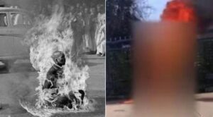 While the photo of the Buddhist monk Thich Quang Duc immolating himself helped wake people up about oppression of the US-backed South Vietnamese government, the blurred out image of Aaron’s self-immolation will clearly help lull people to sleep about Israel’s US-backed genocide.