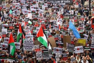 Demonstrators protest in solidarity with Palestinians in Gaza, amid the ongoing conflict between Israel and the Palestinians, October 21
