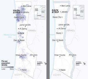 Map of Gaza (left), likely buffer zone (right)