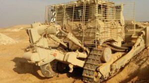 Armored bulldozer the Israeli military calls "Teddy Bear," used in the current invasion of Gaza, is the D9R, made by Caterpillar.