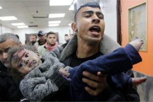 Palestinians including children are treated at Al-Aqsa Martyrs Hospital after being injured in Israeli attacks which killed 40 Palestinians and injured 100 others in Deir el-Balah, Gaza, on February 22, 2024