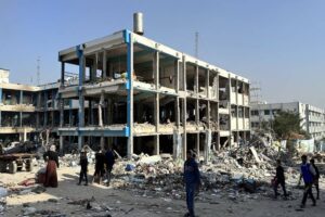 A view of destroyed UNRWA Palestinian School following Israeli attacks hit Jabalia Camp in Jabalia, Gaza on December 12, 2023