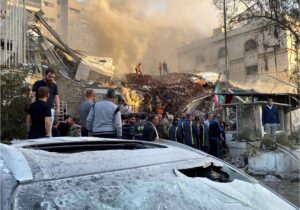 Smoke rises after what the Iranian media said was an Israeli strike on a building close to the Iranian embassy in Damascus, Syria April 1, 2024.