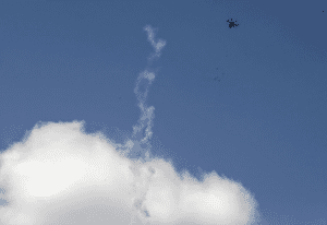 An Israeli quadcopter drone drops teargas canisters during a demonstration in Gaza marking the 70th anniversary of the Nakba, on 15 May 2018