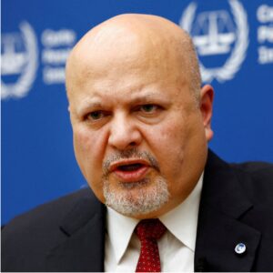 International Criminal Court Prosecutor Karim Khan speaks during an interview with Reuters about the violence in Israel and the occupied Palestinian territories in The Hague, Netherlands, October 12, 2023.