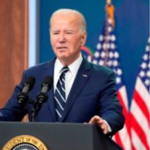 President Joe Biden speaks to the National Action Network Convention remotely from the South Court Auditorium of the White House, April 12, 2024.