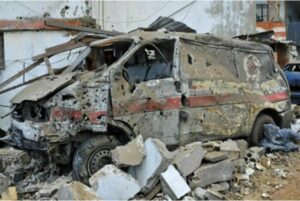 An ambulance that was hit in the Israeli strikes in Lebanon, in March.