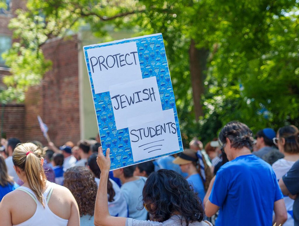 Jewish students and community leaders protest against the Palestine encampment at George Washington University, Washington, DC, United States, May 2, 2024.