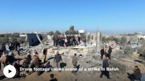 Drone footage shot by journalist Mustafa Thuraya on Jan. 7 documents the scene of a strike in Rafah.