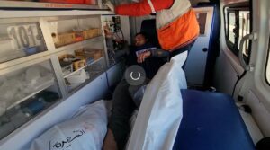 A video filmed from an ambulance captures the sound of an Israeli strike on journalists' vehicle. 