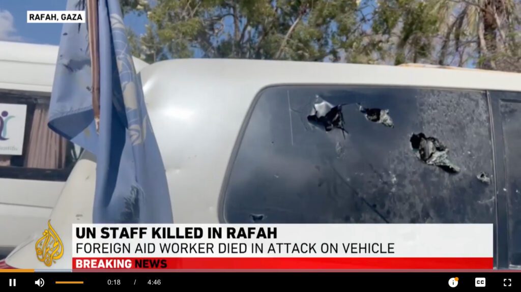 VIDEO screenshot: UN Aid worker killed in Rafah