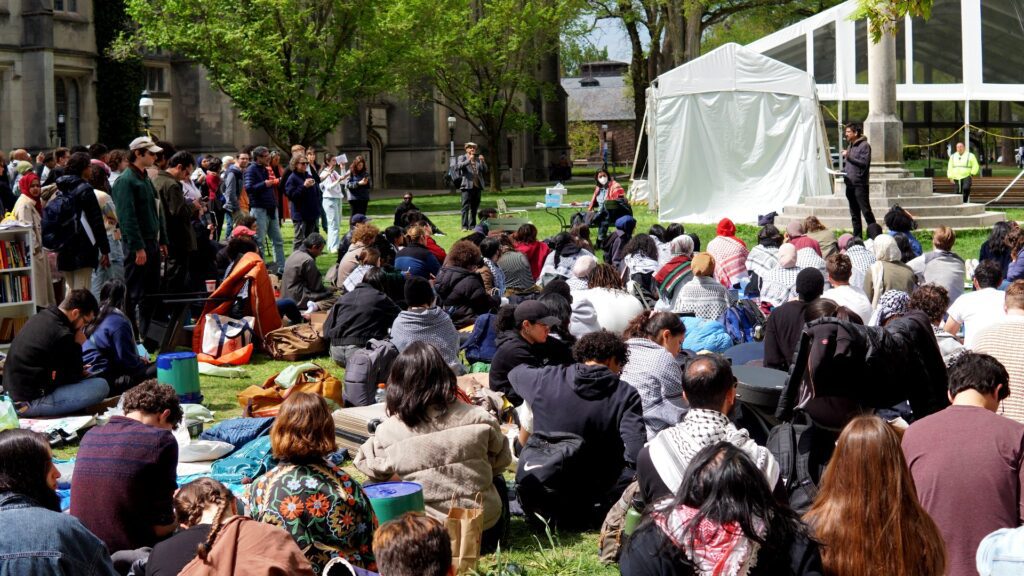 At Princeton University, students set up the 'Popular University' after the encampment was shut down by police, on 25 April 2024