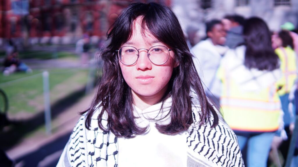 Violet Barron at the Gaza Solidarity Camp at Harvard University