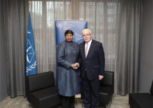 ICC Prosecutor Fatou Bensouda meets with Palestine’s Minister of Foreign Affairs Riyad al-Maliki on the margins of the 18th session of the ASP, December 2, 2019.