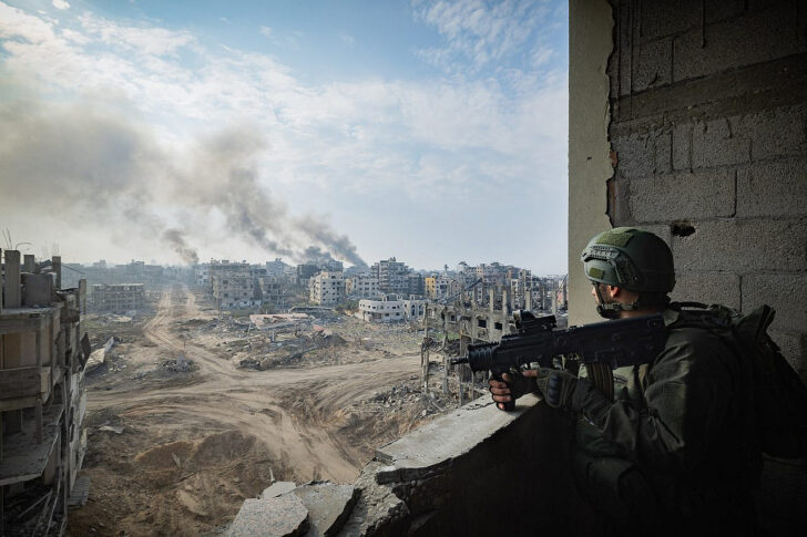 Israeli soldiers from the 8717 Battalion of the Givati Brigade operating in Beit Lahia, in the northern Gaza Strip, during a military operation, December 28, 2023.