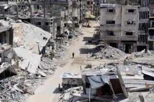 Destroyed buildings last month in Beit Lahia, one of the northernmost cities in the Gaza Strip.Credit...Omar Al-Qattaa/Agence France-Presse — Getty Images