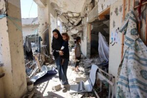 A school in Gaza City being used as a shelter was destroyed in an Israeli strike this month. Credit...Omar Al-Qattaa/Agence France-Presse — Getty Images