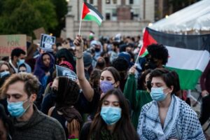 Columbia students protest in support of Palestine on campus on Oct. 12. More demonstrations have occurred since, including one on Nov. 9 that appears to have led to the suspension of two groups. (Spencer Platt/Getty Images)