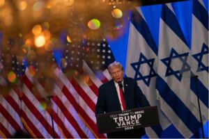 Republican presidential candidate, former U.S. President Donald Trump holds a fighting antisemitism event with Miriam Adelson at the Trump National Golf Club Bedminster on August 15, 2024, in Bedminster, New Jersey. (Photo by Adam Gray/Getty Images)