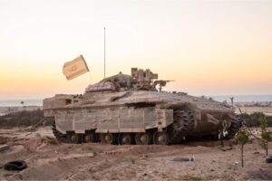 An Israeli tank operates during an expanding ground invasion of the Gaza Strip, August 19, 2024 [Handout/Israeli army]