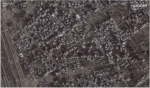 Before and after satellite imagery from Planet Labs shows the Al Salam Neighborhood in southern Rafah city near the Eastern Rafah Cemetery. The vast majority of buildings in and around the neighbourhood have been destroyed by the IDF.