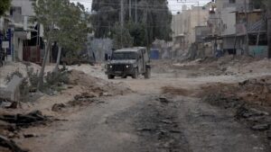 Israeli army patrols at the streets during raid on Nur Shams near the city of Tulkarm after launching a large-scale military offensive in the West Bank, on August 29, 2024.